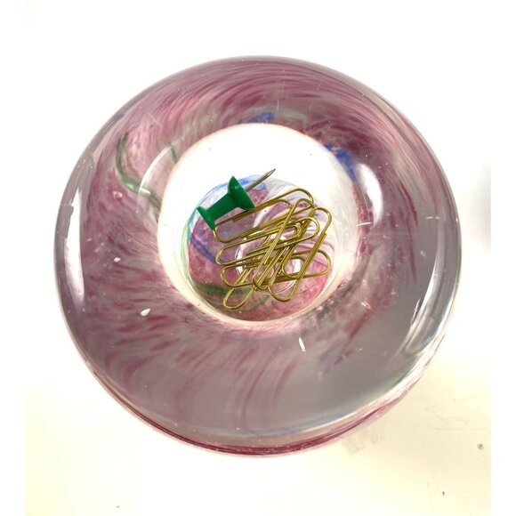 Handcrafted Multicolor Swirl Art Glass Paperweight Desk Accessory Paperclip - Picture 6 of 9
